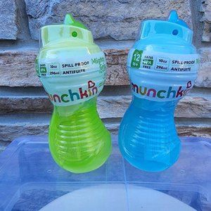 2 Munchkin Mighty Grip Flip Straw Spill-Proof 10oz Cup BPA Free 12M+